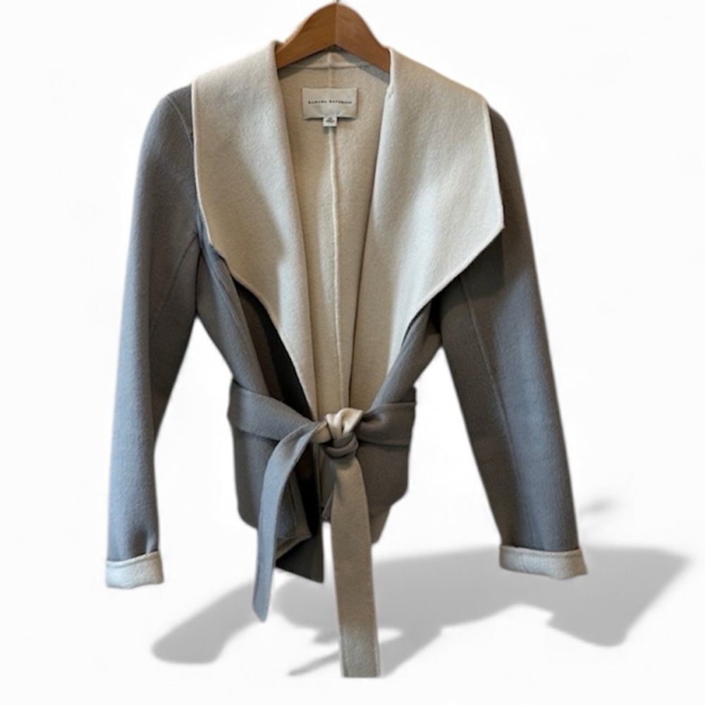 Banana Republic Grey Wool Cocoon Shawl Coat Sweater Jacket Small Belted White